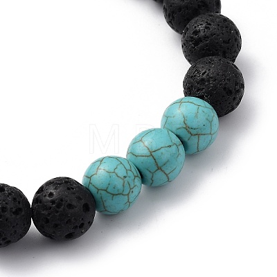 Synthetic Turquoise(Dyed)(Dyed) & Natural Lava Rock Beaded Stretch Bracelets BJEW-JB05415-03-1