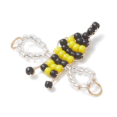 Glass Seed Beaded Bee Links Connector Charms PALLOY-MZ01221-1