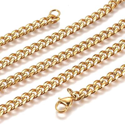 304 Stainless Steel Cuban Link Chain Necklaces NJEW-L159-02B-G-1