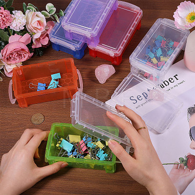 6Pcs 6 Colors Transparent Plastic Stackable Mini Organizer Bead Containers with Locking Lid CON-BC0007-66-1