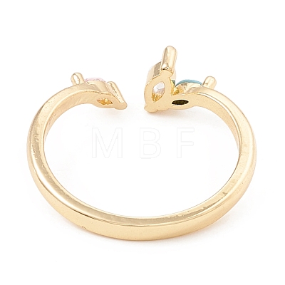 Colorful Cubic Zirconia Horse Eye Open Cuff Ring KK-E005-10G-1
