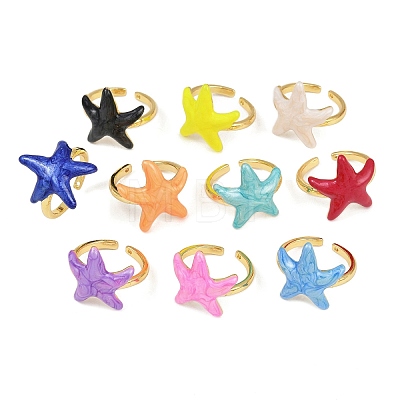 Brass Enamel Adjustable Cuff Rings for Women RJEW-G357-01L-1