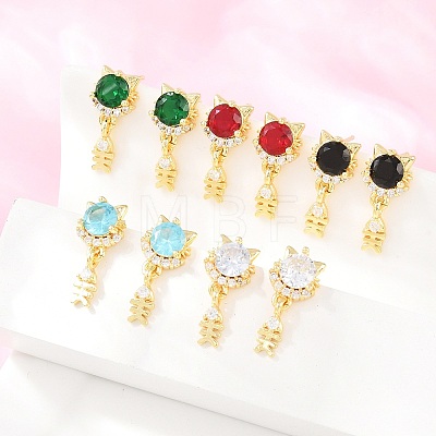 Brass Micro Pave Cubic Zirconia Dangle Stud Earrings EJEW-F405-24G-1