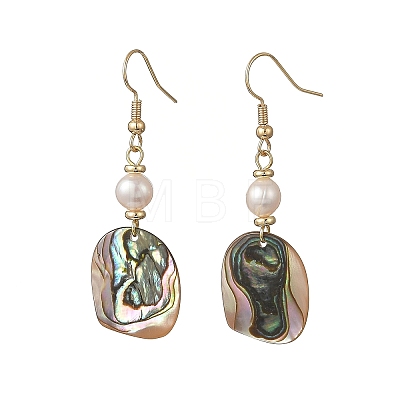 Natural Cultured Freshwater Pearl & Abalone Shell/Paua Shell Beads Dangle Earrings EJEW-JE07313-01-1