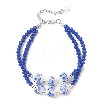 Glass & Handmade Flower Printed Porcelain Multi-strand Bracelets BJEW-JB12975-1