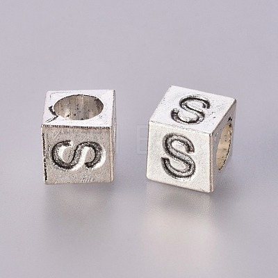 Antique Silver Plated Initial Letter Alloy European Beads X-TIBEB-Q054-50AS-NR-1