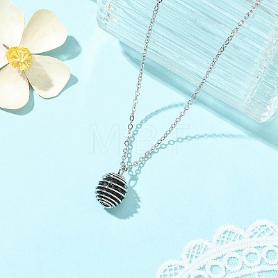 Round Natural Lava Rock Spring Wire Bead Cage Pendant 304 Stainless Steel Cable Chain Necklaces for Women NJEW-JN06159-1