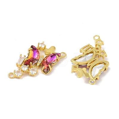 Brass Pave Medium Violet Red & Clear Cubic Zirconia Connector Charms KK-P273-09G-1