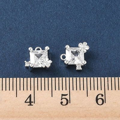 Brass Micro Pave Clear Cubic Zirconia Charms KK-P355-09S-1
