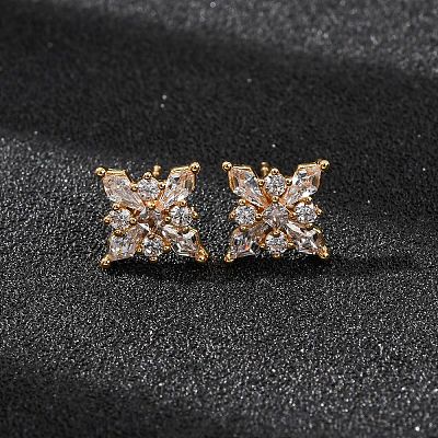 Brass Micro Pave Clear Cubic Zirconia Stud Earrings for Women EJEW-F418-18G-1