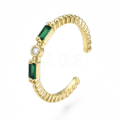 Green Cubic Zirconia Rectangle Open Cuff Ring for Women RJEW-N035-090-1