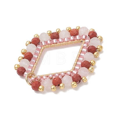 Natural Red Jasper & Rose Quartz Faceted Round and Glass Seed Beaded Pendants PALLOY-MZ01167-02-1