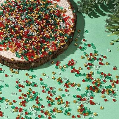 4 Colors Christmas 12/0 Glass Round Seed Beads SEED-X0058-01B-1