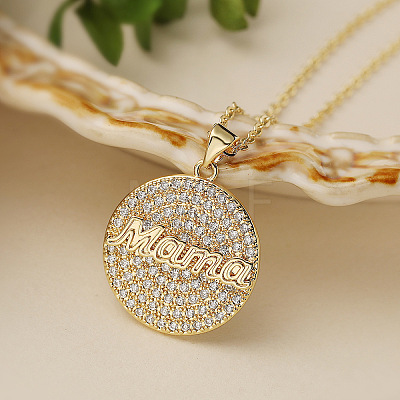 Mother's Day Brass Micro Pave Clear Cubic Zirconia Mama Pendant Necklaces FS-WG171EE-02-1