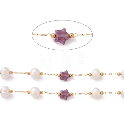 Natural Amethyst Star and Pearl Beaded Chains CHS-I018-01G-04-1