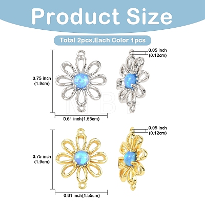 2Pcs 2 Colors Brass with Synthetic Opal Flower Links/Connectors KK-YW0004-45-1