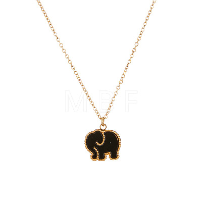 304 Stainless Steel & Dyed Natural Shell Black White Double Sided Elephant Pendant Cable Chain Necklaces for Women WGC210C-01-1