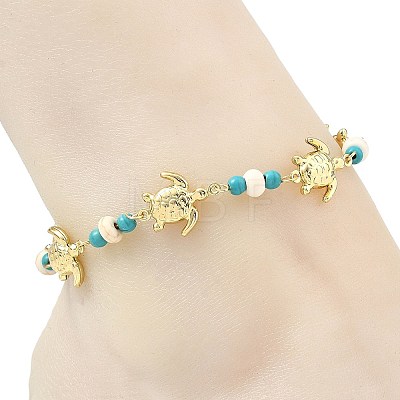 Ocean Dyed Synthetic Turquoise Beads & 304 Stainless Steel Link Chain Anklets GG-AJEW-AN00833-02-1