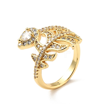 Cubic Zirconia Feather Open Cuff Ring RJEW-E046-17G-1