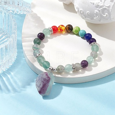 Raw Rough Natural Fluorite Charm Bracelets BJEW-JB10298-01-1