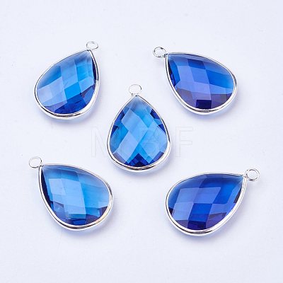 Silver Color Plated Brass Glass Teardrop Pendants X-GLAA-M006-A-21S-1