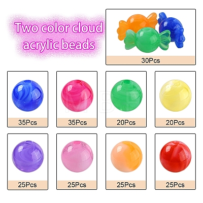 240Pcs 9 Colors Acrylic Beads MACR-YW0001-71-1