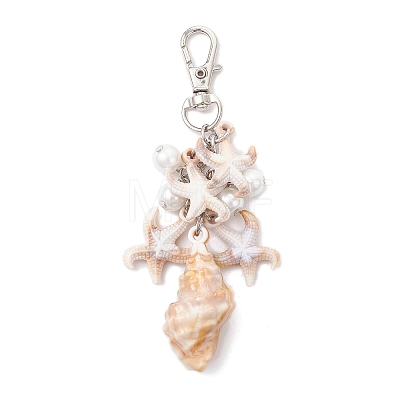4Pcs 4 Styles Acrylic Starfish Conch Shell & Glass Pearl Pendant Decoration HJEW-JM03877-1