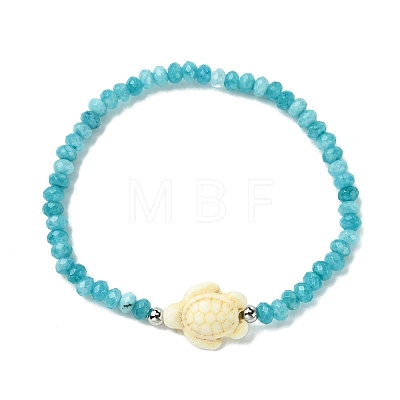 2Pcs 2 Styles Synthetic Turquoise & Dyed Natural Malaysia Jade Rondelle Beads Beads Stretch Bracelets for Women BJEW-JB13599-01-1