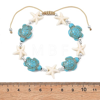 Adjustable Dyed Synthetic Turquoise & Non-magnetic Synthetic Hematite Beads Braided Beads Bracelets for Women Men BJEW-JB13778-01-1