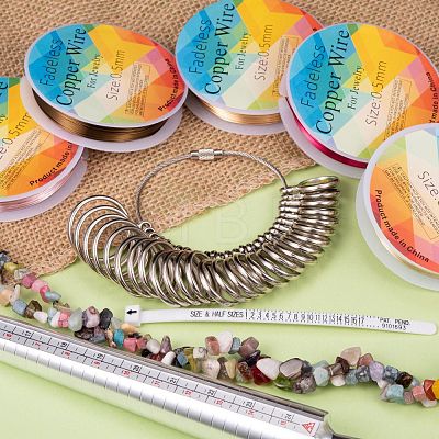 DIY Mixed Stone Chip Beads Finger Ring Making Kit DIY-LS0004-12-1