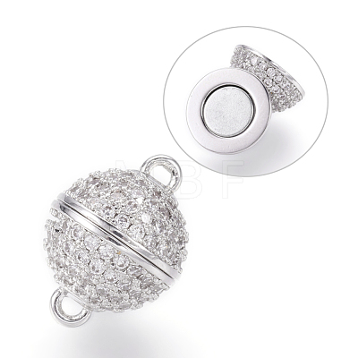 Brass Micro Pave Cubic Zirconia Magnetic Clasps with Loops ZIRC-E120-05P-10mm-NR-1