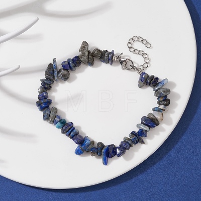 Natural Lapis Lazuli Chips Beaded Bracelet BJEW-JB09686-06-1