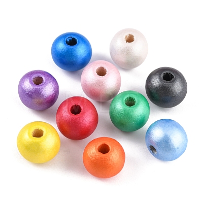 100Pcs 10 Colors Painted Natural Wood Beads WOOD-YW0001-08-1