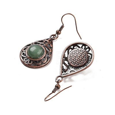 Natural Green Aventurine Teardrop Dangle Earrings EJEW-B055-02R-24-1