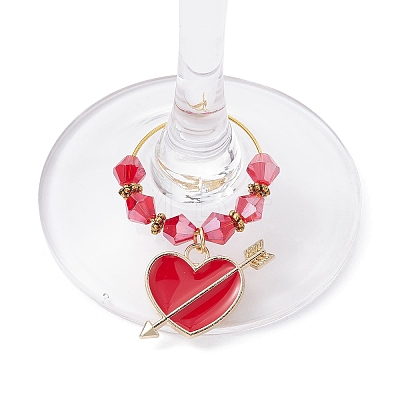 Valentine's Day Alloy Enamel Pendants Wine Glass Charms Sets AJEW-JO00223-1