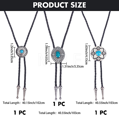 3Pcs 3 Styles Alloy Pave Resin Imitation Gemstone Flower Oval Pendant Bolo Tie Lariat Necklaces NJEW-CL0001-08-1