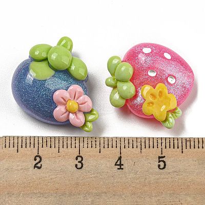 Flower Fruit Opaque Resin Decoden Cabochons with Glitter Powder RESI-G099-04-1