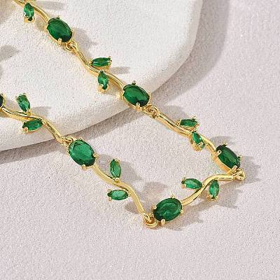 Brass Glass Flower Link Chain Bracelets KK-CBA7DFA-01G-07-1