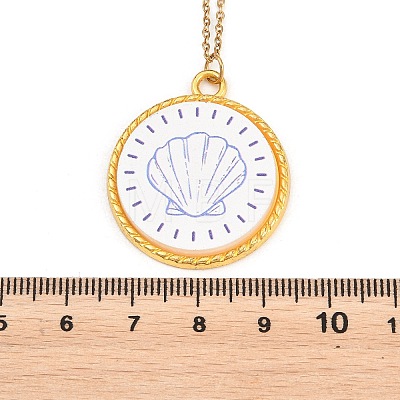 Ocean Theme Alloy Acrylic Shell Shape Pendant 201 Stainless Steel Cable Chain Necklaces for Women NJEW-F369-01C-1
