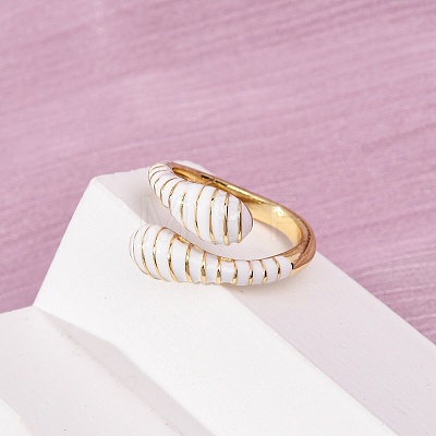 Brass Enamel Cuff Open Rings for Women RJEW-A098-01G-03-1