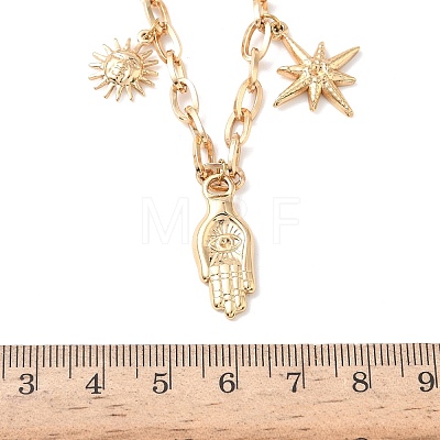 304 Stainless Steel Hamsa Hand Heart Sun Pendant Bib Necklaces for Women NJEW-B151-02G-1