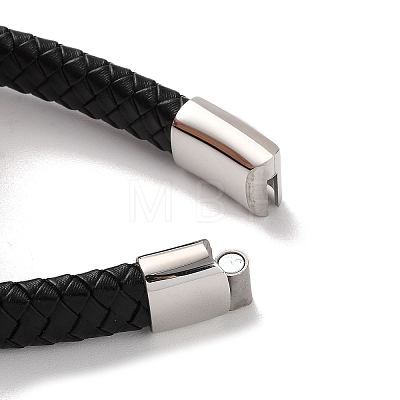 Men's Braided Black PU Leather Cord Bracelets BJEW-K243-28AS-1