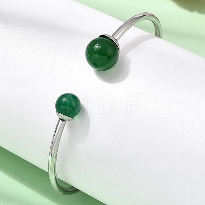 304 Stainless Steel & Nautral Gemstone Torque Bangles BJEW-H644-10P-1