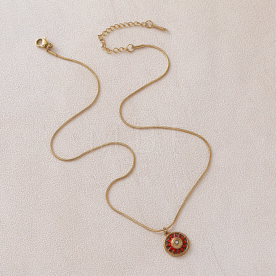 Vintage European Style 304 Stainless Steel Enamel Red Flower Pendant Necklaces for Women WS4572-1