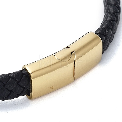 Men's Braided Black PU Leather Cord Bracelets BJEW-K243-68G-1