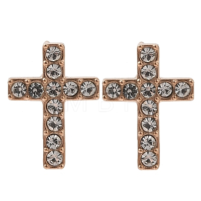 Ion Plating(IP) 304 Stainless Steel Cross Stud Earrings EJEW-C099-10RG-1