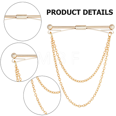Gorgecraft 2Pcs 2 Colors Brass Hanging Chains Collar Pins Tie Clips AJEW-GF0007-55-1