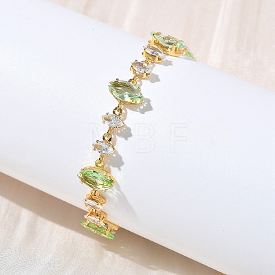 Horse Eye Brass Glass & Cubic Zirconia Link Bracelets BJEW-D378-02G-1
