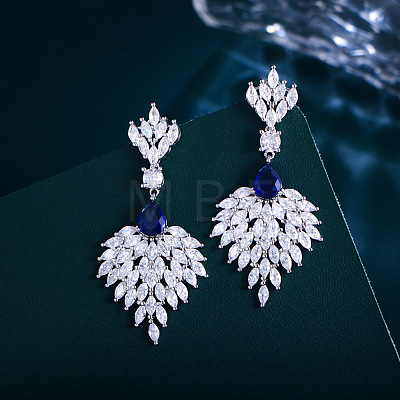 Leaf Brass Micro Pave Cubic Zirconia Dangle Stud Earrings FS-WGB1348-03-1