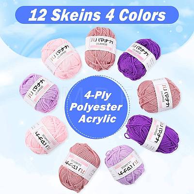 12 Skeins 4 Colors 4-Ply 60%Polyester 40%Acrylic Blended Yarn OCOR-FS0001-07E-1